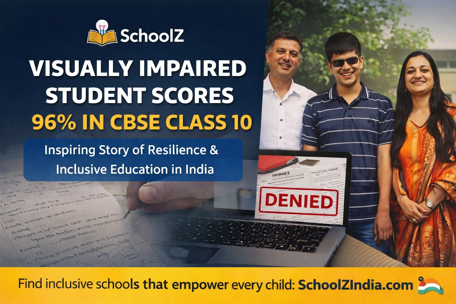 Visually impaired student scoring 96 percent in CBSE Class 10 exams using assistive technology, inspiring inclusive education in India